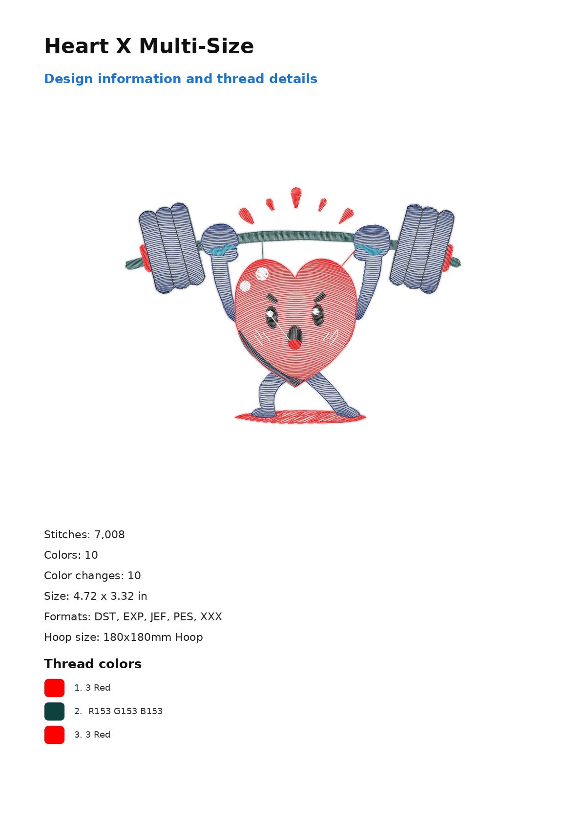 Heart X Multi-Size free machine embroidery design — 4.72×3.32 in — 7,008 stitches — 10 colors — DST, EXP, JEF, PES, XXX