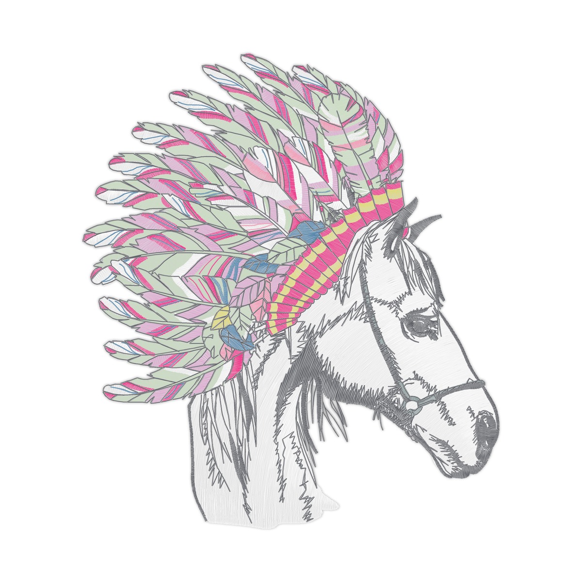 Horse 33 B Multi-Size free machine embroidery design — 6.2×7.08 in — 64,682 stitches — 9 colors — JEF