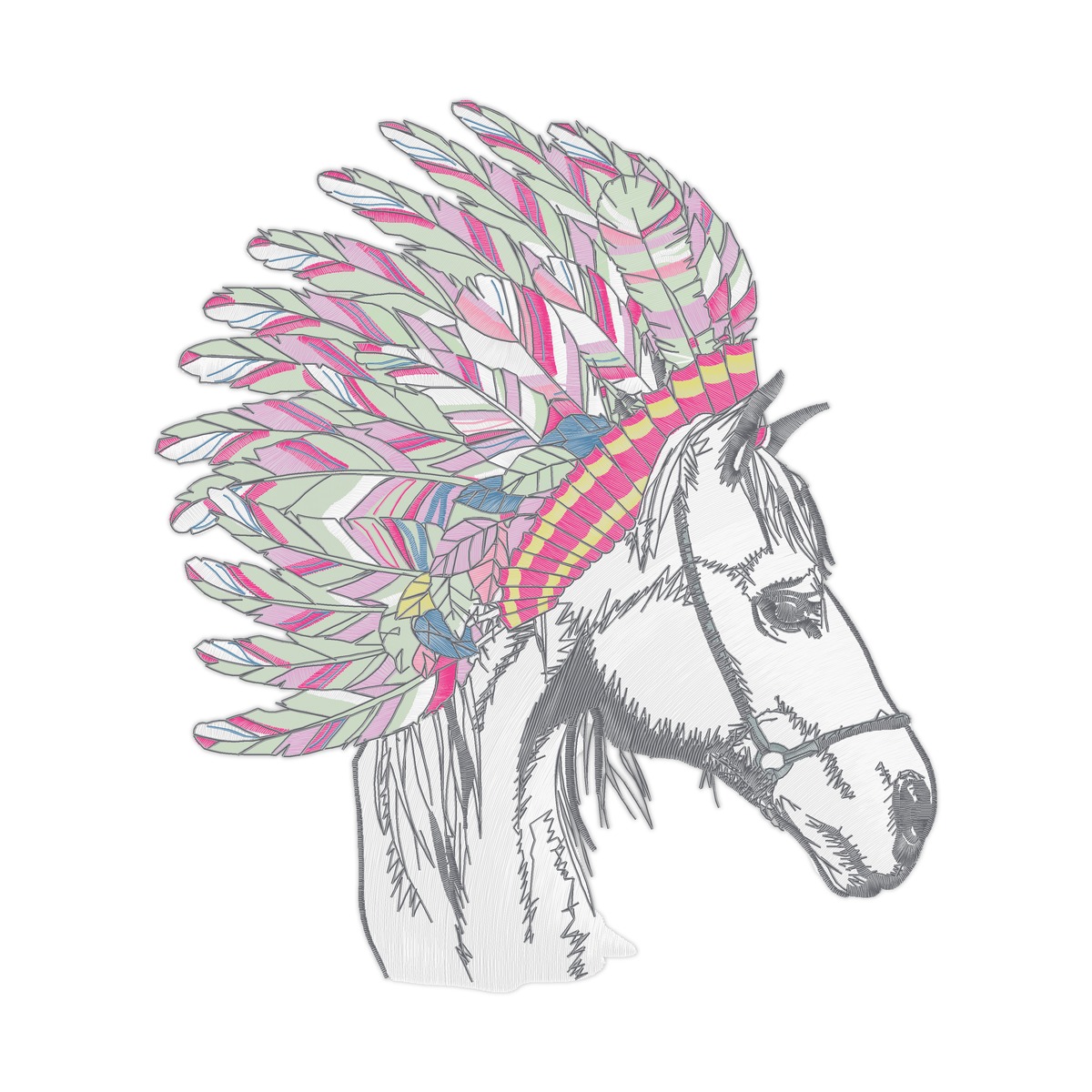 Horse 33 D Multi-Size free machine embroidery design — 6.91×7.89 in — 74,744 stitches — 9 colors — JEF
