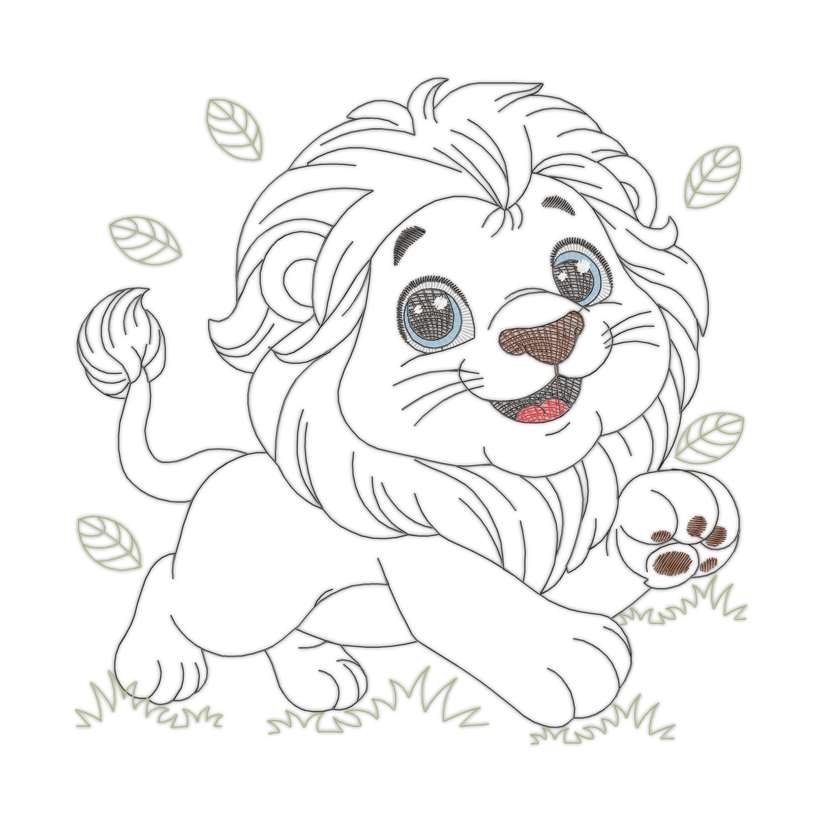 Lion Red Multi-Size free machine embroidery design — 4.72×4.69 in — 6,956 stitches — 8 colors — DST, EXP, JEF, PES, XXX