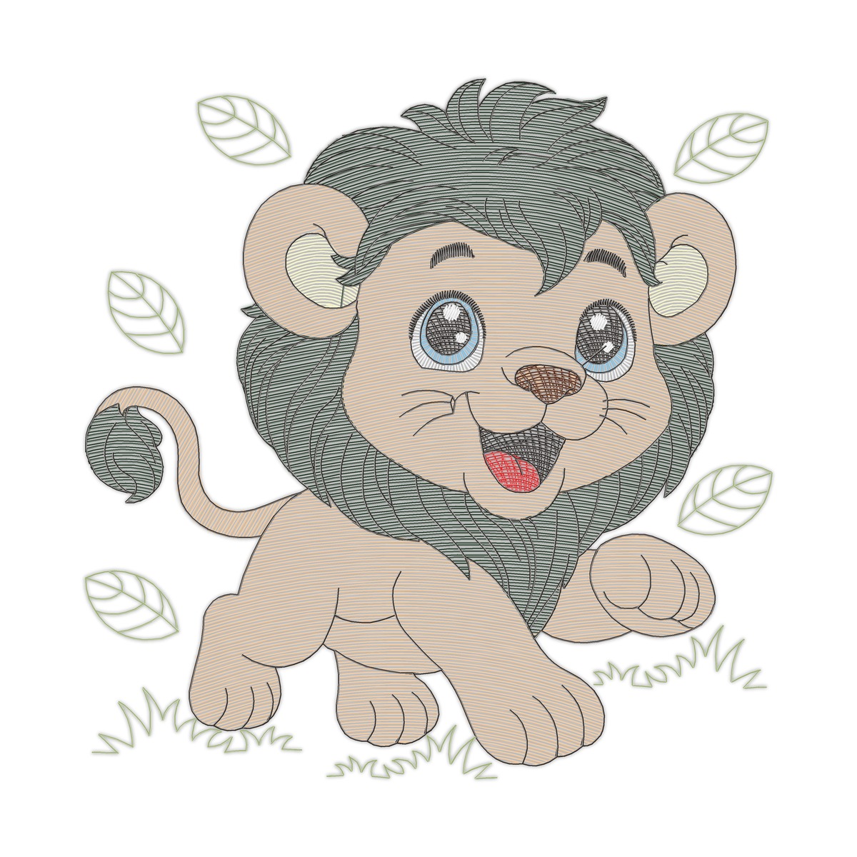 Lion X Multi-Size free machine embroidery design — 4.9×5.0 in — 14,598 stitches — 11 colors — DST, EXP, JEF, PES, XXX