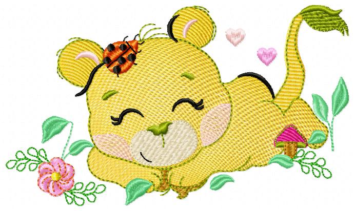 Lioness 1 J X Multi-Size free machine embroidery design — 7.05×4.13 in — 18,646 stitches — 17 colors — DST, EXP, JEF, PES, XXX