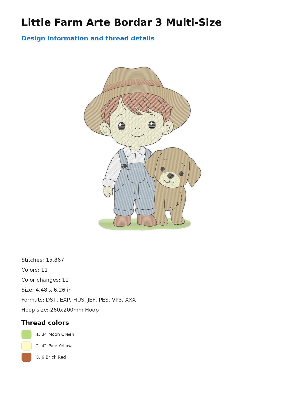 Little Farm Arte Bordar 3 Multi-Size free machine embroidery design — 4.48×6.26 in — 15,867 stitches — 11 colors — DST, EXP, HUS, JEF, PES