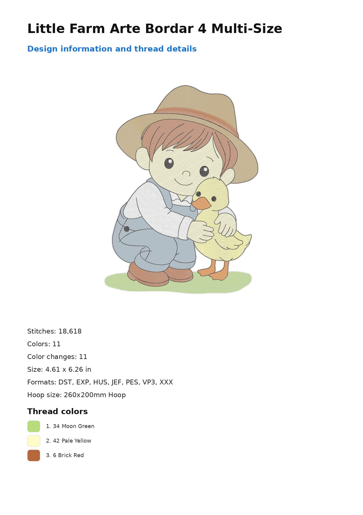 Little Farm Arte Bordar 4 Multi-Size free machine embroidery design — 4.61×6.26 in — 18,618 stitches — 11 colors — DST, EXP, HUS, JEF, PES
