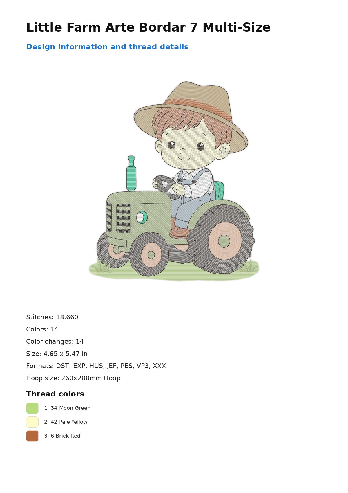 Little Farm Arte Bordar 7 Multi-Size free machine embroidery design — 4.65×5.47 in — 18,660 stitches — 14 colors — DST, EXP, HUS, JEF, PES