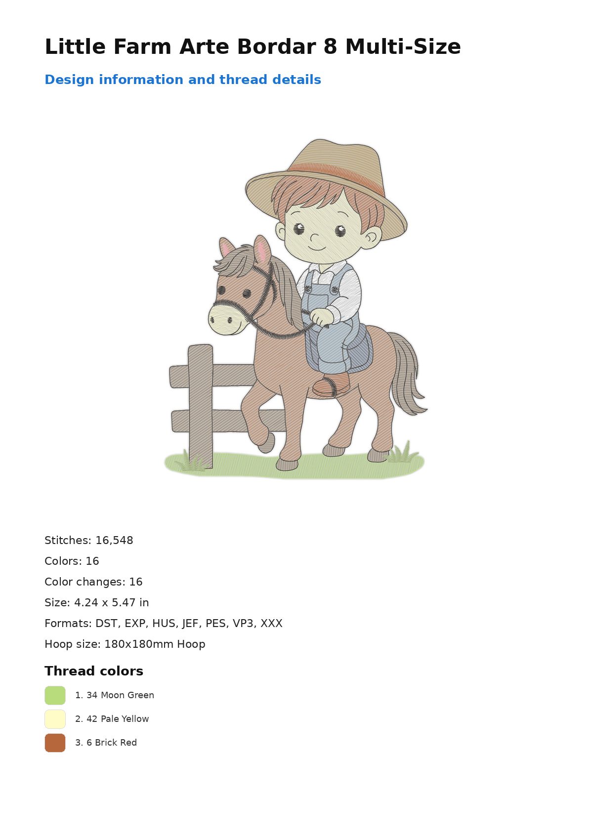 Little Farm Arte Bordar 8 Multi-Size free machine embroidery design — 4.24×5.47 in — 16,548 stitches — 16 colors — DST, EXP, HUS, JEF, PES