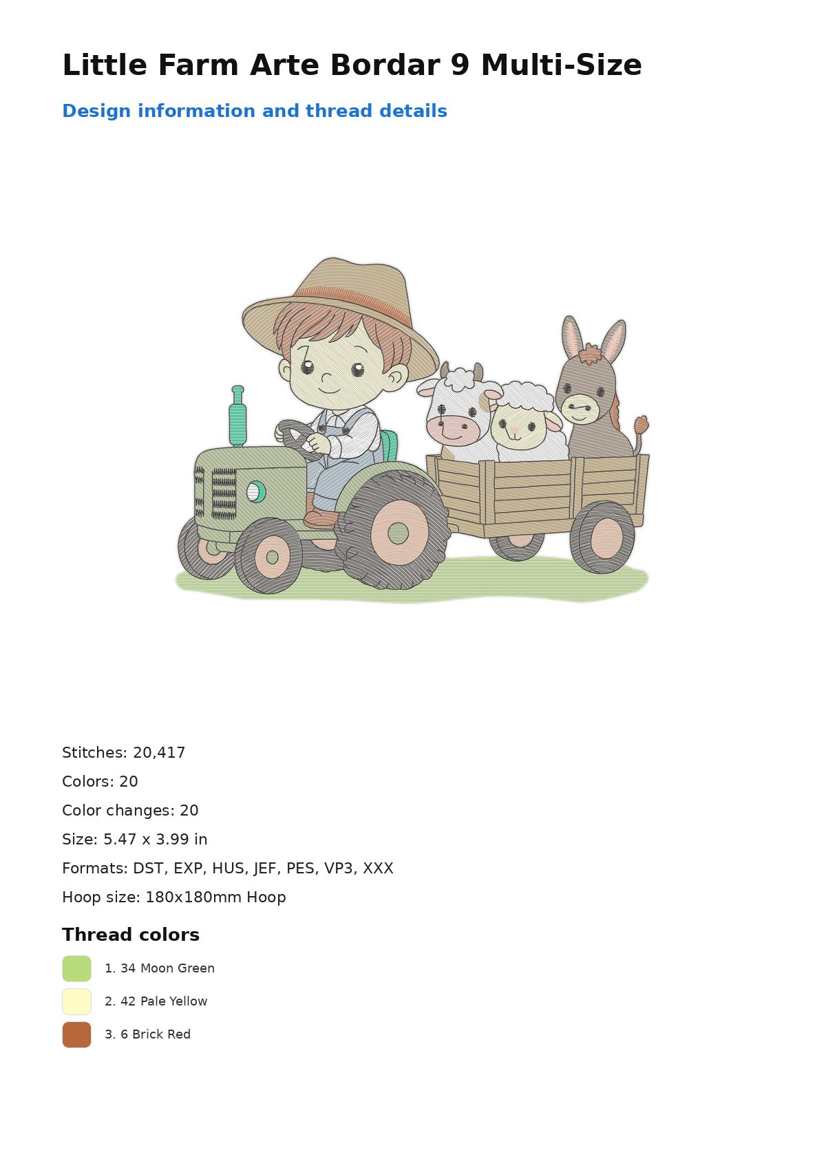 Little Farm Arte Bordar 9 Multi-Size free machine embroidery design — 5.47×3.99 in — 20,417 stitches — 20 colors — DST, EXP, HUS, JEF, PES