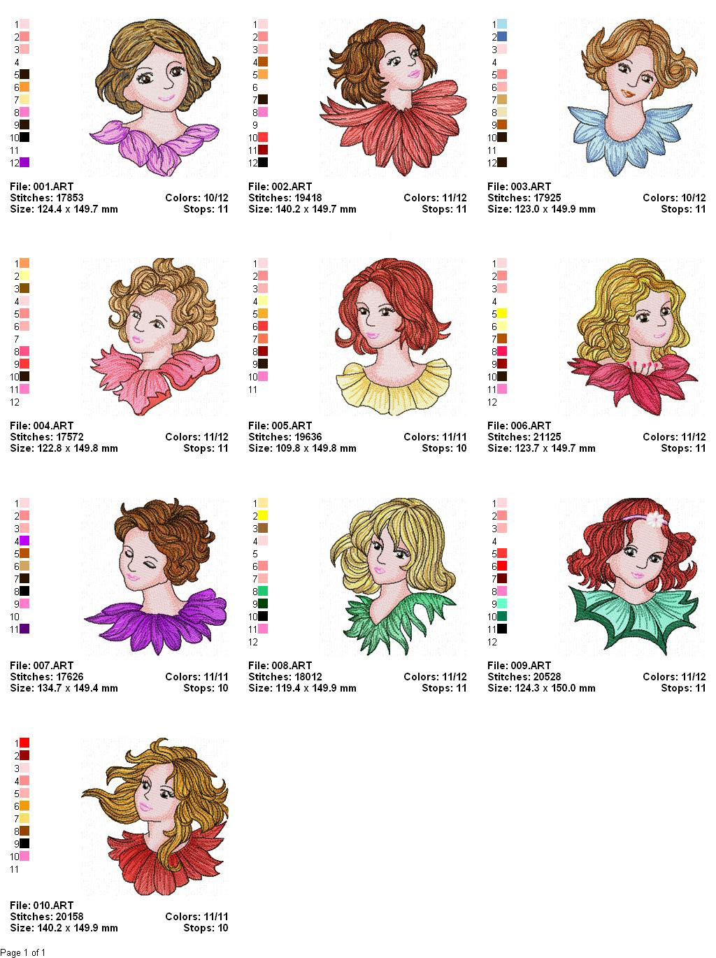 Lovely Ladies Linework Design free machine embroidery design — 4.87×5.89 in — 20,997 stitches — 12 colors — PES