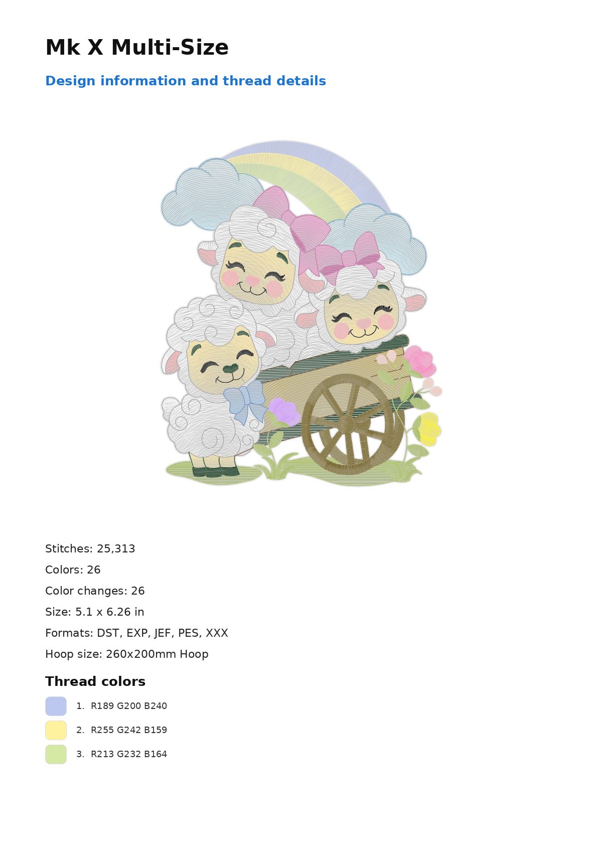 Mk X Multi-Size free machine embroidery design — 5.1×6.26 in — 25,313 stitches — 26 colors — DST, EXP, JEF, PES, XXX