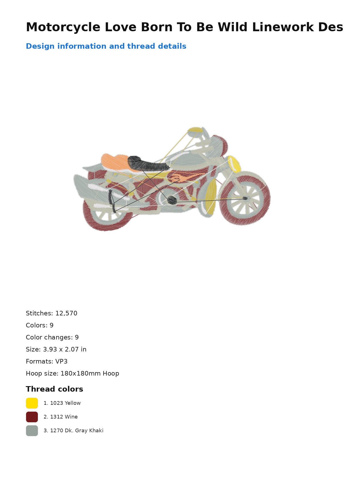 Motorcycle Love Born To Be Wild Linework Design free machine embroidery design — 3.93×2.07 in — 12,570 stitches — 9 colors — VP3