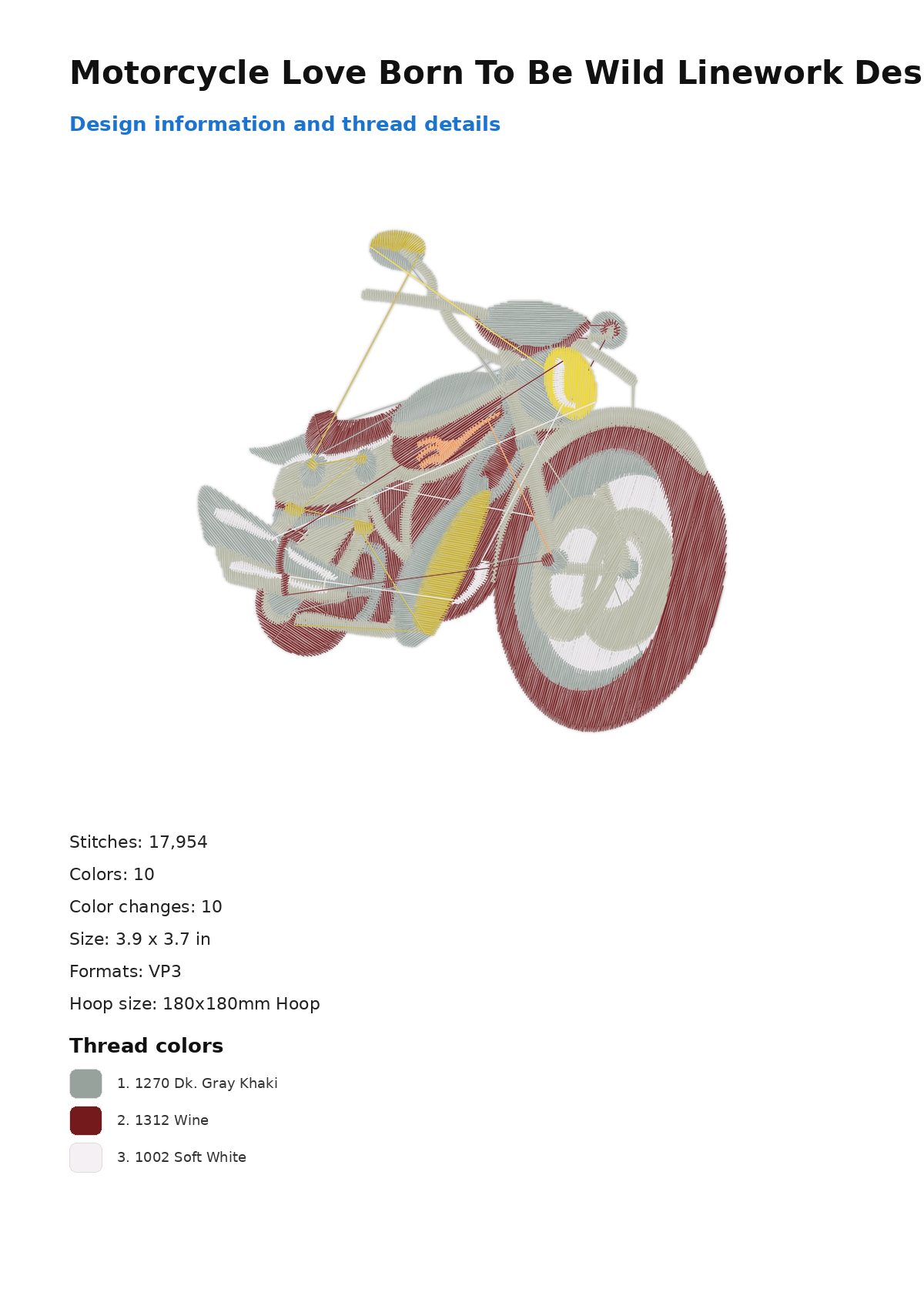 Motorcycle Love Born To Be Wild Linework Design free machine embroidery design — 3.9×3.7 in — 17,954 stitches — 10 colors — VP3