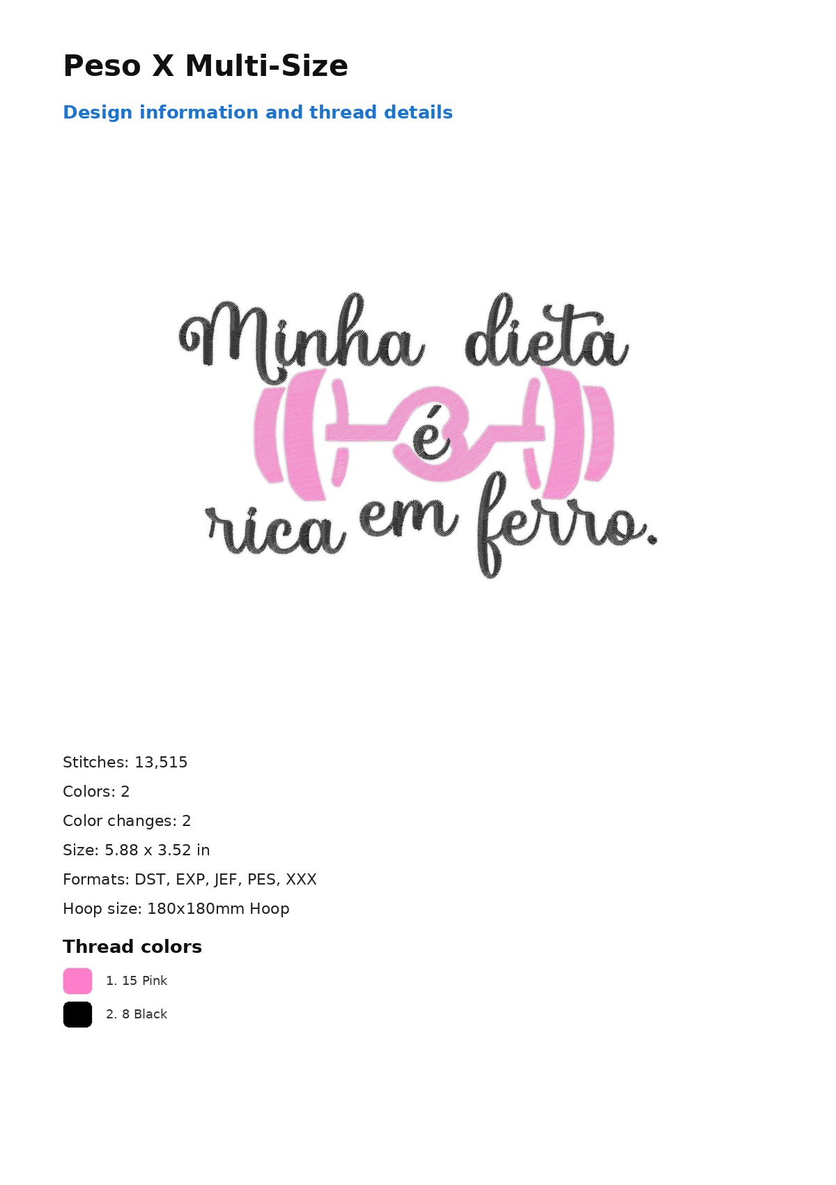 Peso X Multi-Size free machine embroidery design — 5.88×3.52 in — 13,515 stitches — 2 colors — DST, EXP, JEF, PES, XXX