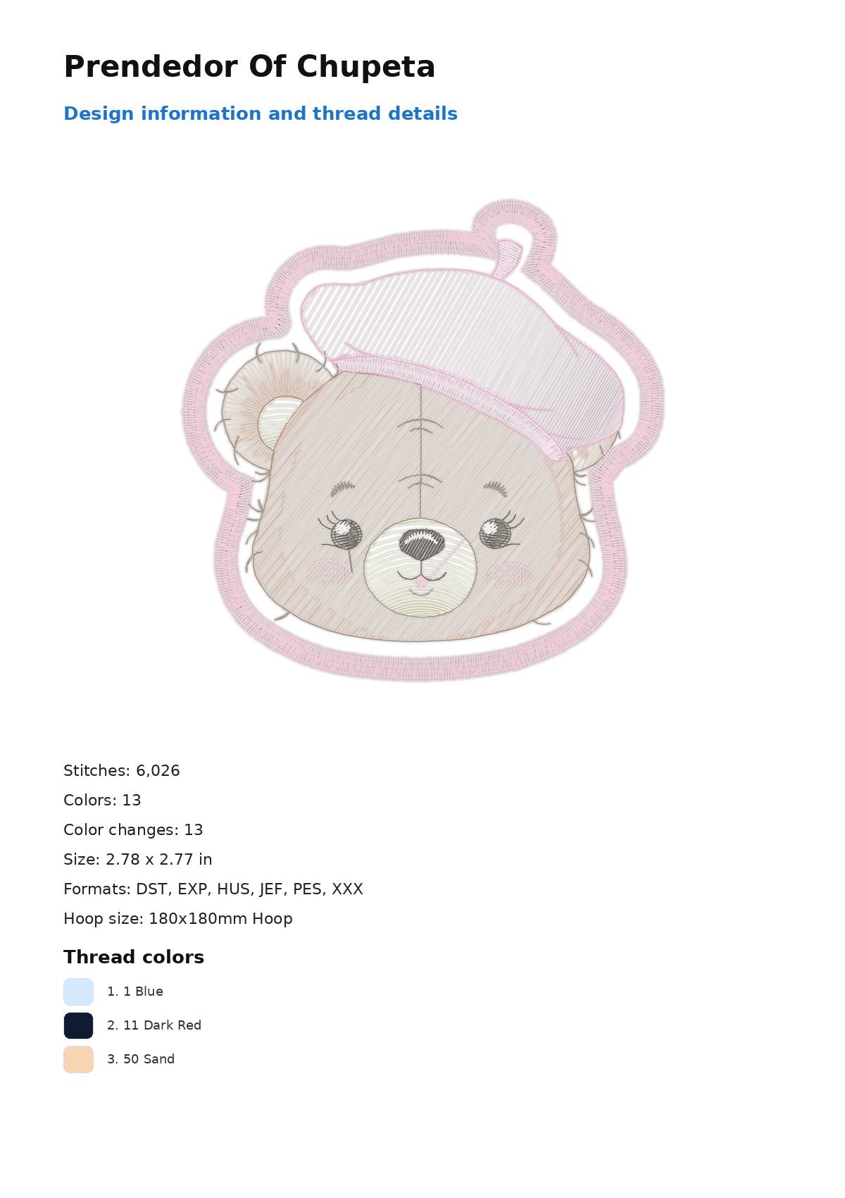 Prendedor Of Chupeta free machine embroidery design — 2.78×2.77 in — 6,026 stitches — 13 colors — DST, EXP, HUS, JEF, PES