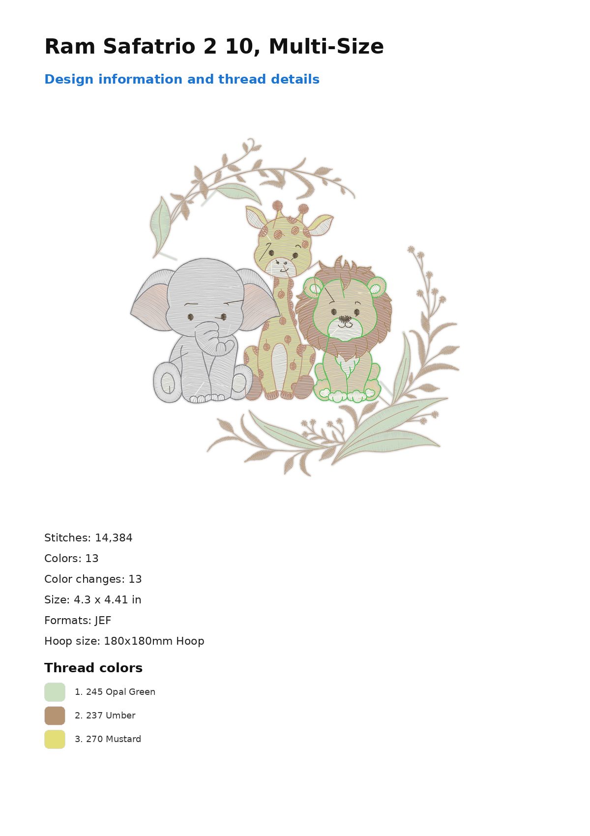 Ram Safatrio 2 10, Multi-Size free machine embroidery design — 4.3×4.41 in — 14,384 stitches — 13 colors — JEF