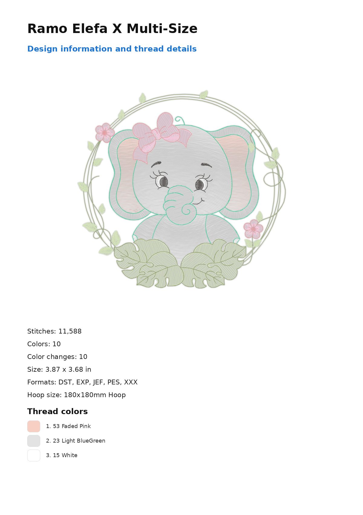 Ramo Elefa X Multi-Size free machine embroidery design — 3.87×3.68 in — 11,588 stitches — 10 colors — DST, EXP, JEF, PES, XXX