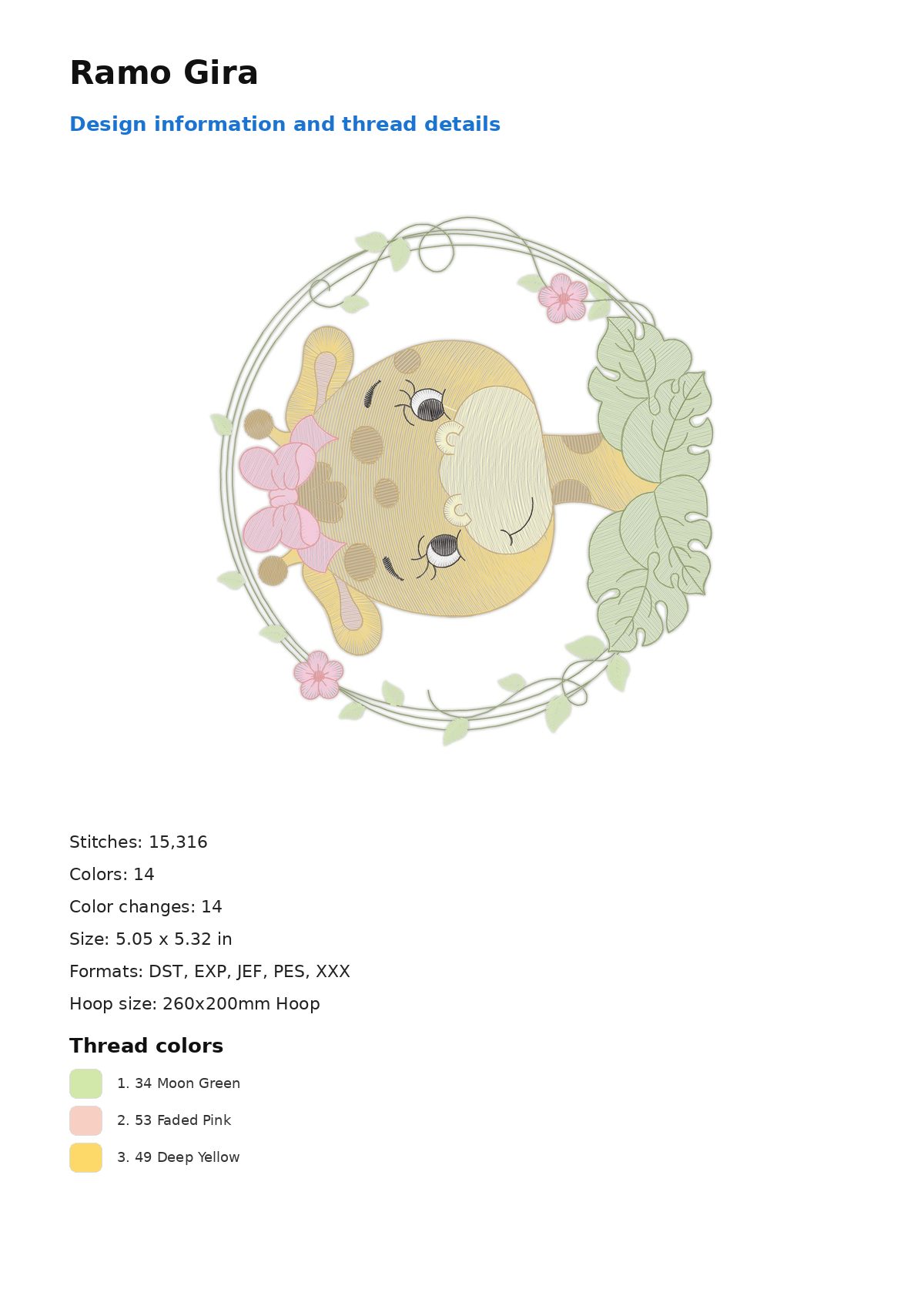 Ramo Gira free machine embroidery design — 5.05×5.32 in — 15,316 stitches — 14 colors — DST, EXP, JEF, PES, XXX