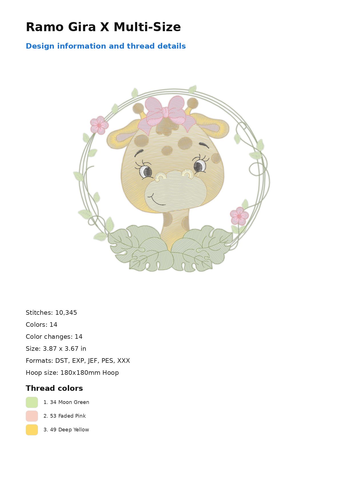 Ramo Gira X Multi-Size free machine embroidery design — 3.87×3.67 in — 10,345 stitches — 14 colors — DST, EXP, JEF, PES, XXX