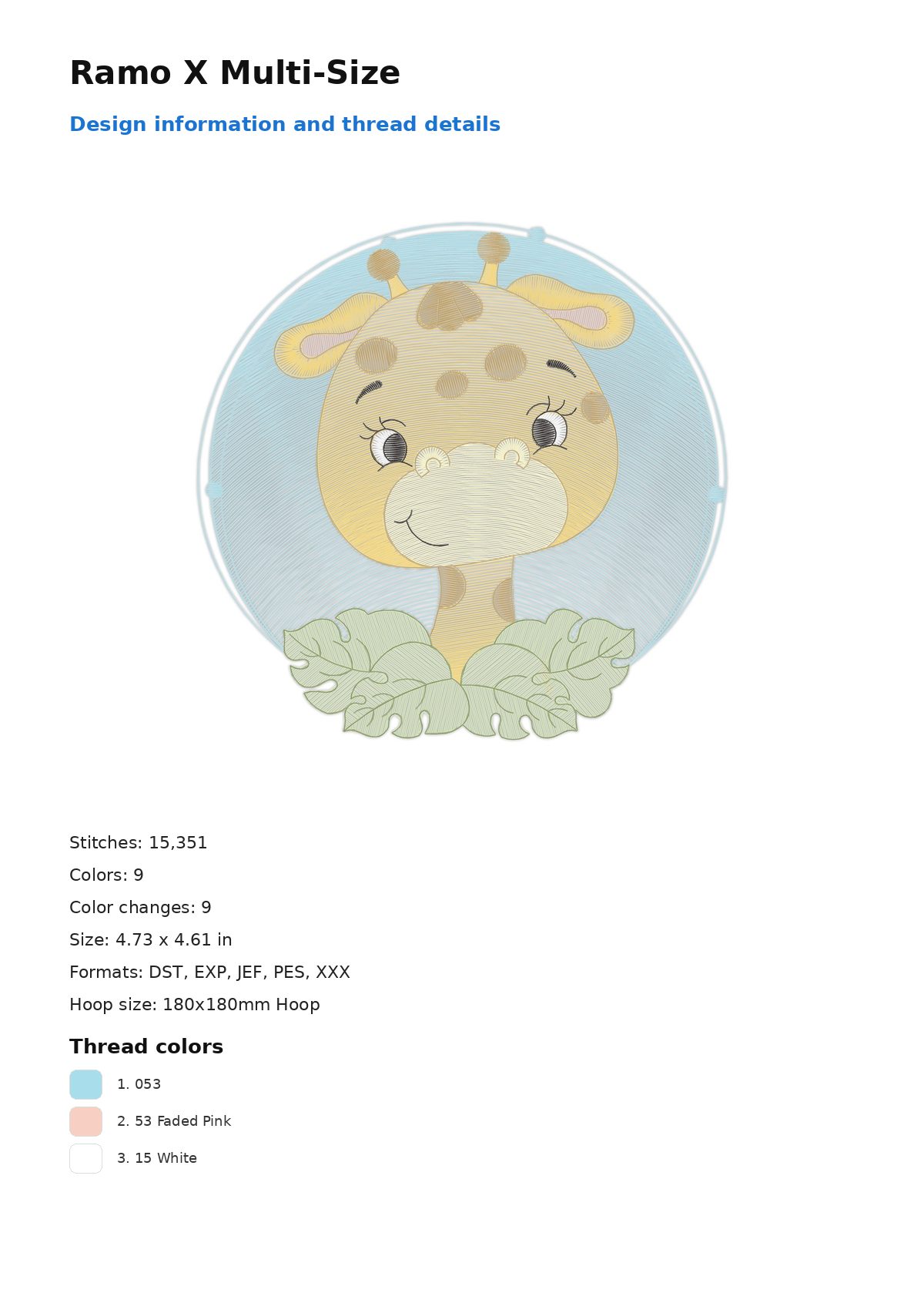 Ramo X Multi-Size free machine embroidery design — 4.73×4.61 in — 15,351 stitches — 9 colors — DST, EXP, JEF, PES, XXX