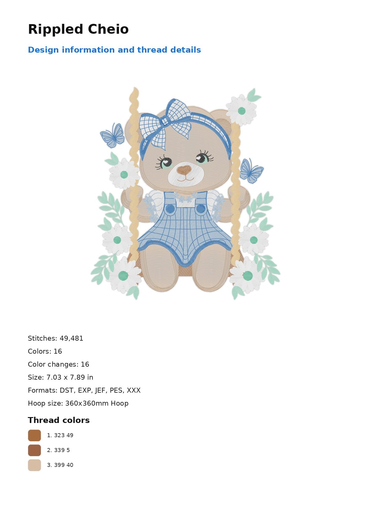 Rippled Cheio free machine embroidery design — 7.03×7.89 in — 49,481 stitches — 16 colors — DST, EXP, JEF, PES, XXX