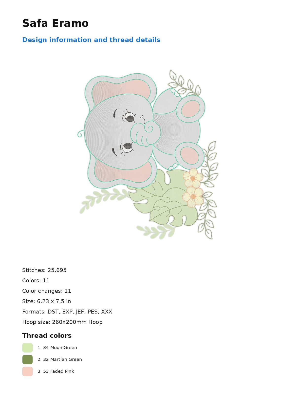Safa Eramo free machine embroidery design — 6.23×7.5 in — 25,695 stitches — 11 colors — DST, EXP, JEF, PES, XXX