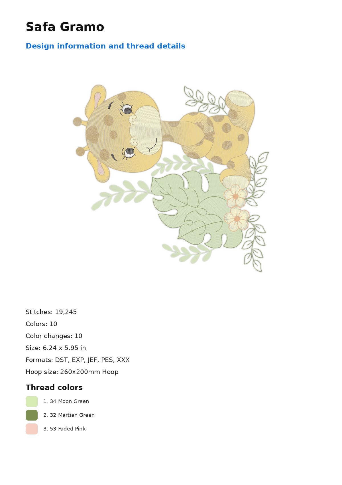 Safa Gramo free machine embroidery design — 6.24×5.95 in — 19,245 stitches — 10 colors — DST, EXP, JEF, PES, XXX