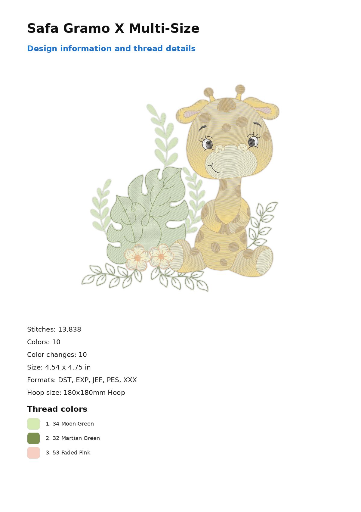 Safa Gramo X Multi-Size free machine embroidery design — 4.54×4.75 in — 13,838 stitches — 10 colors — DST, EXP, JEF, PES, XXX