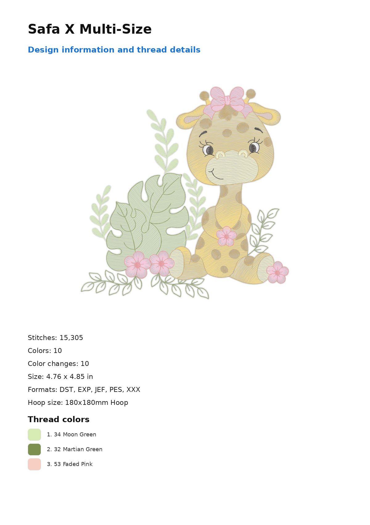 Safa X Multi-Size free machine embroidery design — 4.76×4.85 in — 15,305 stitches — 10 colors — DST, EXP, JEF, PES, XXX