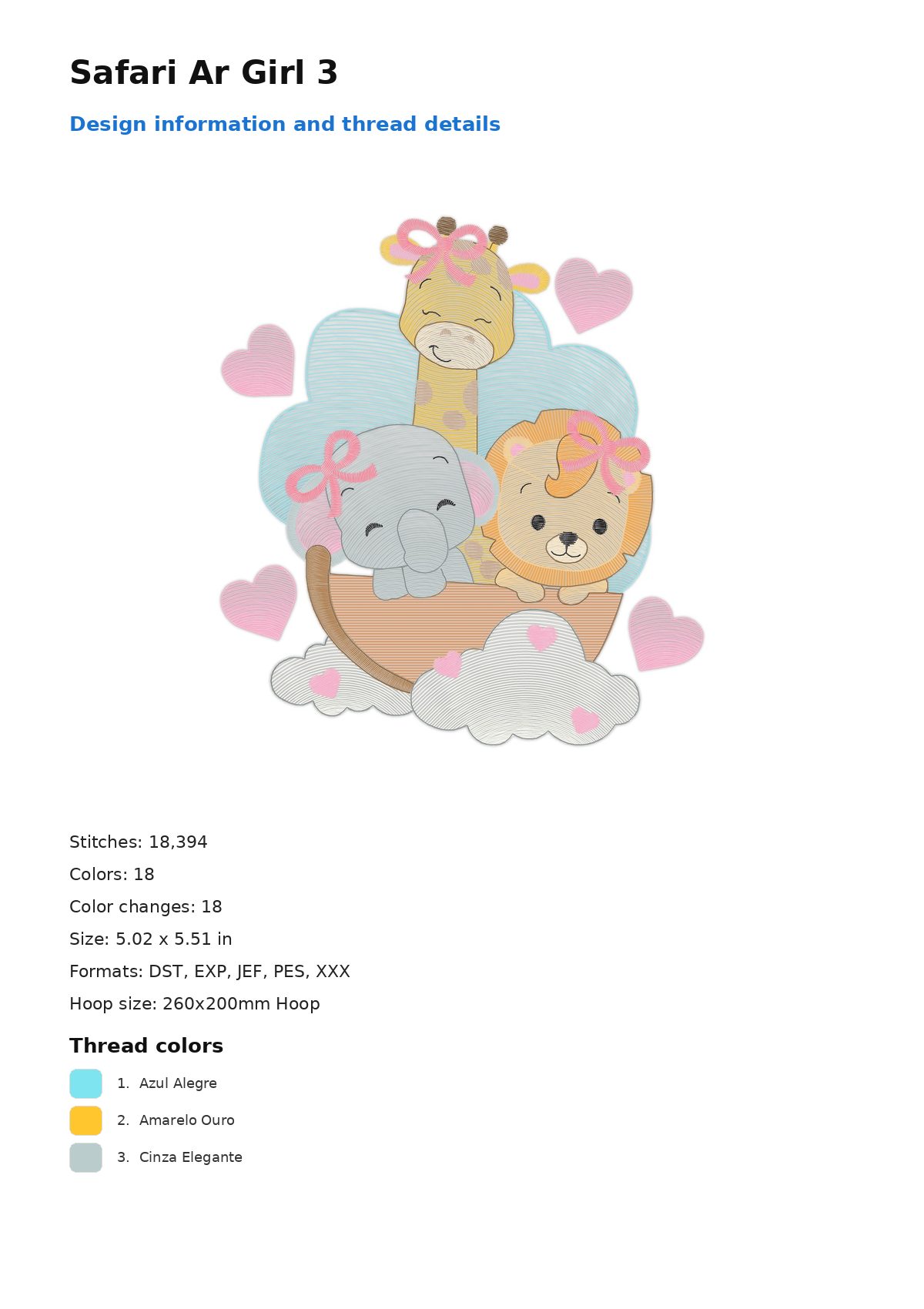 Safari Ar Girl 3 free machine embroidery design — 5.02×5.51 in — 18,394 stitches — 18 colors — DST, EXP, JEF, PES, XXX