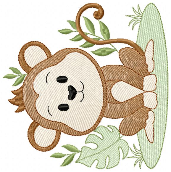 Safari Collection In The Monkey Scene Multi-Size free machine embroidery design — 5.87×5.9 in — 17,849 stitches — 6 colors — DST, JEF, PES, XXX