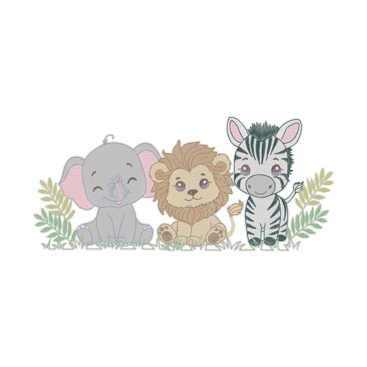 Safari Multi-Size free machine embroidery design — 6.9×3.08 in — 19,001 stitches — 15 colors — DST, EXP, JEF, PES, XXX