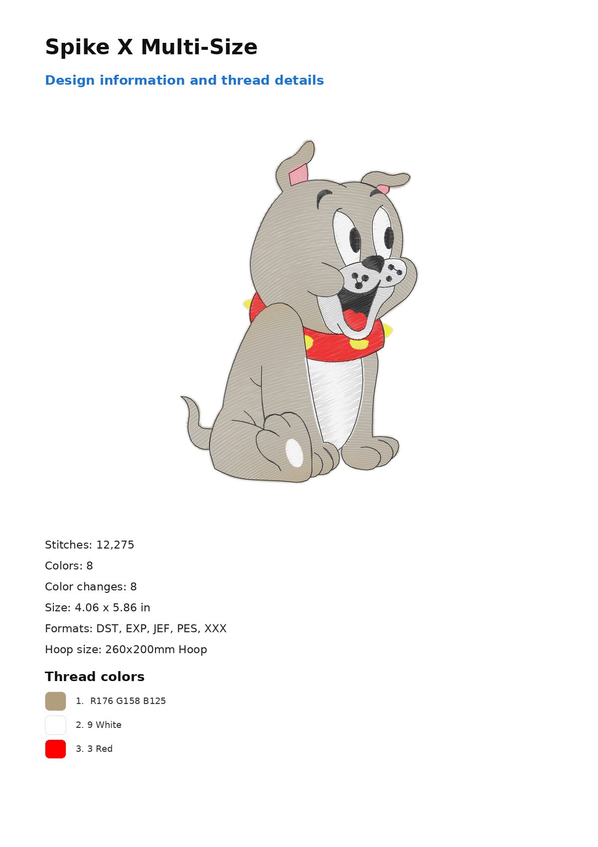 Spike X Multi-Size free machine embroidery design — 4.06×5.86 in — 12,275 stitches — 8 colors — DST, EXP, JEF, PES, XXX
