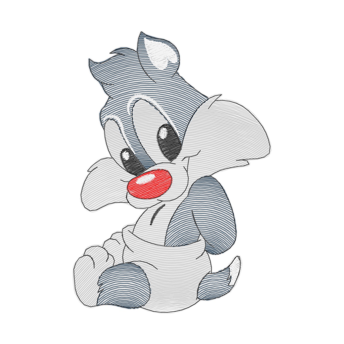 Sylvester X Multi-Size free machine embroidery design — 2.73×3.89 in — 7,017 stitches — 5 colors — DST, EXP, JEF, PES, XXX