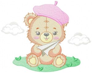 Teddy Bear Girl Sentada Free Machine Embroidery Design