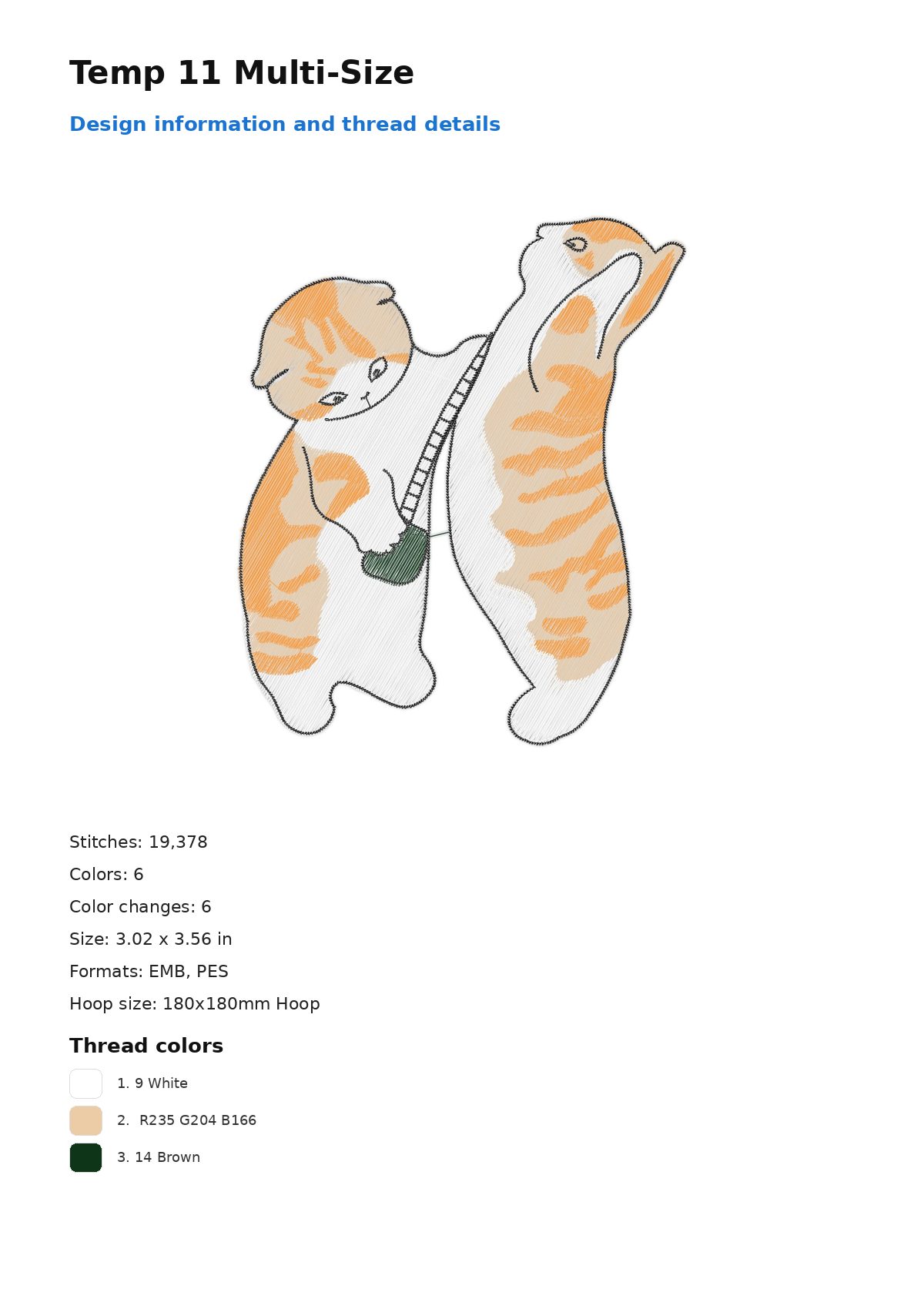 Temp 11 Multi-Size free machine embroidery design — 3.02×3.56 in — 19,378 stitches — 6 colors — EMB, PES