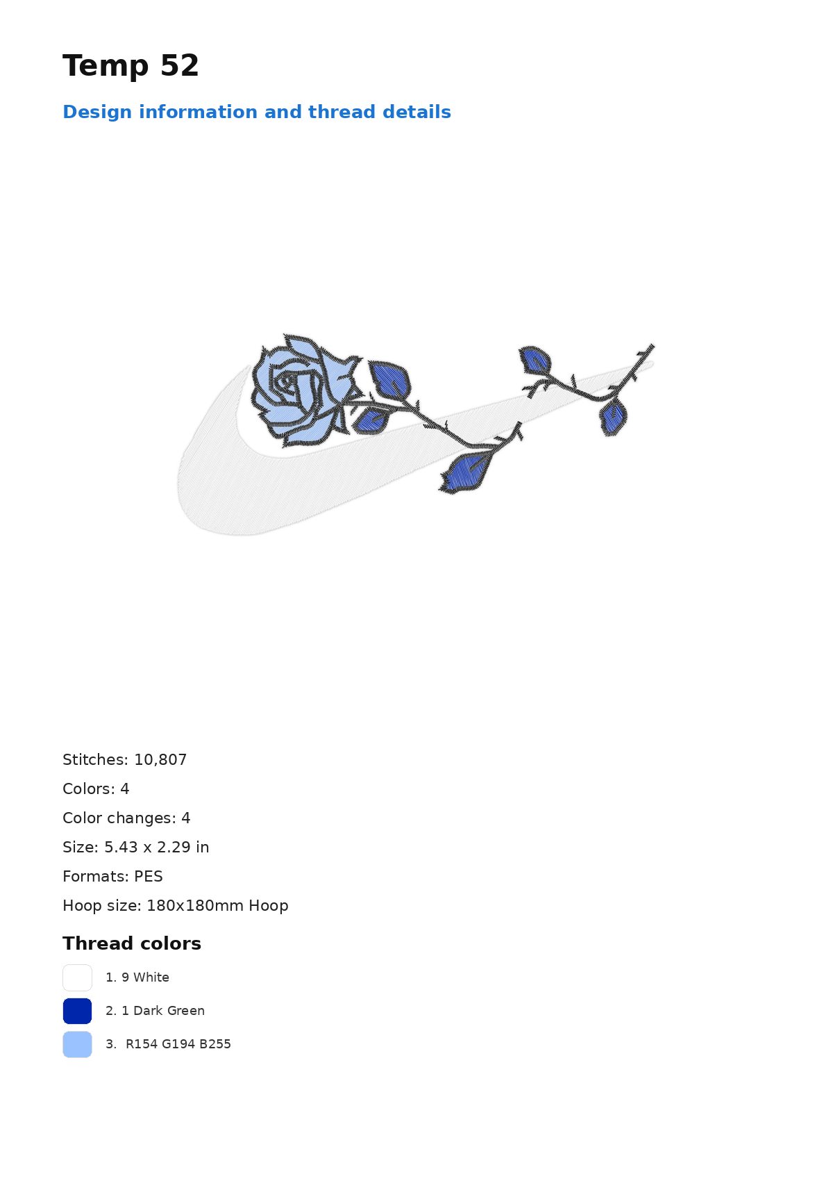 Temp 52 free machine embroidery design — 5.43×2.29 in — 10,807 stitches — 4 colors — PES