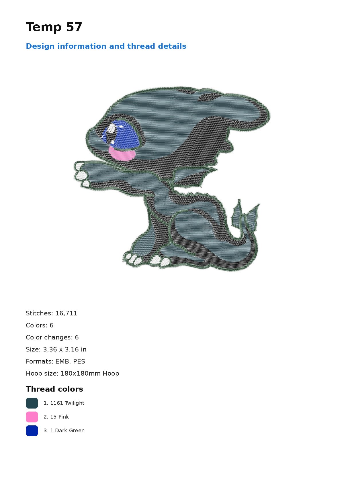 Temp 57 free machine embroidery design — 3.36×3.16 in — 16,711 stitches — 6 colors — EMB, PES