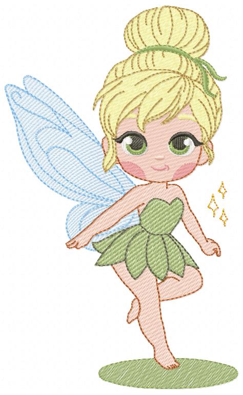 Tinkerbell X Multi-Size free machine embroidery design — 4.26×7.01 in — 13,842 stitches — 14 colors — DST, EXP, HUS, JEF, PES