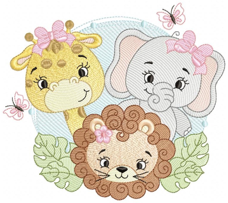 Trio Safagirl X Multi-Size free machine embroidery design — 3.89×3.47 in — 15,937 stitches — 19 colors — DST, EXP, JEF, PES, XXX