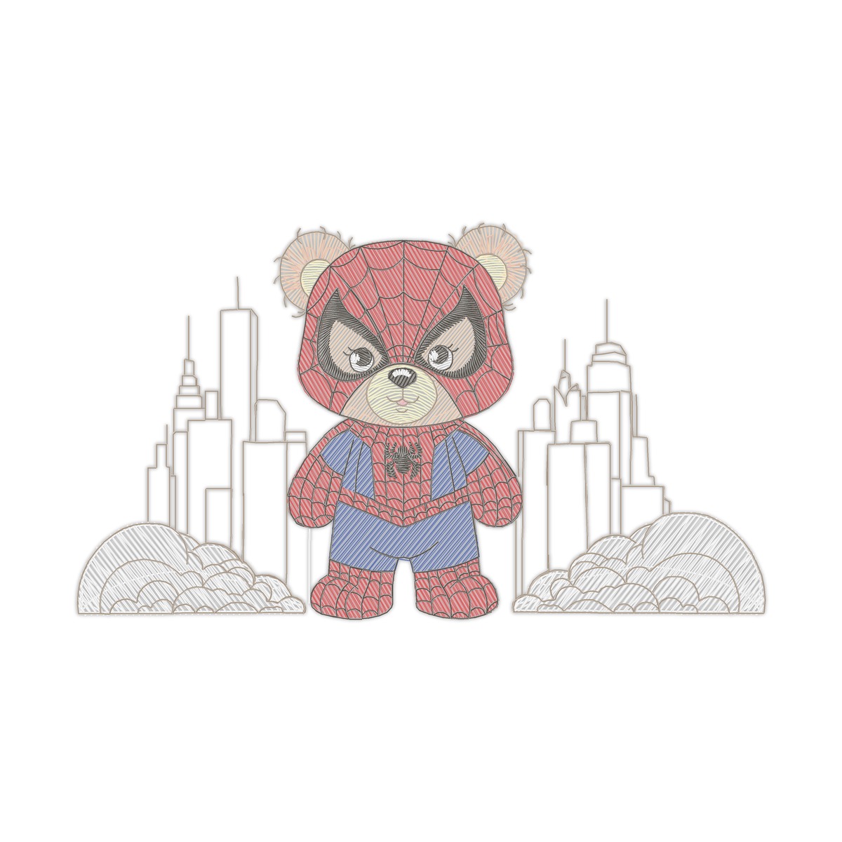 Trio Teddy Bear Hero 3 Multi-Size free machine embroidery design — 4.72×2.72 in — 10,733 stitches — 17 colors — DST, EXP, JEF, PES, XXX