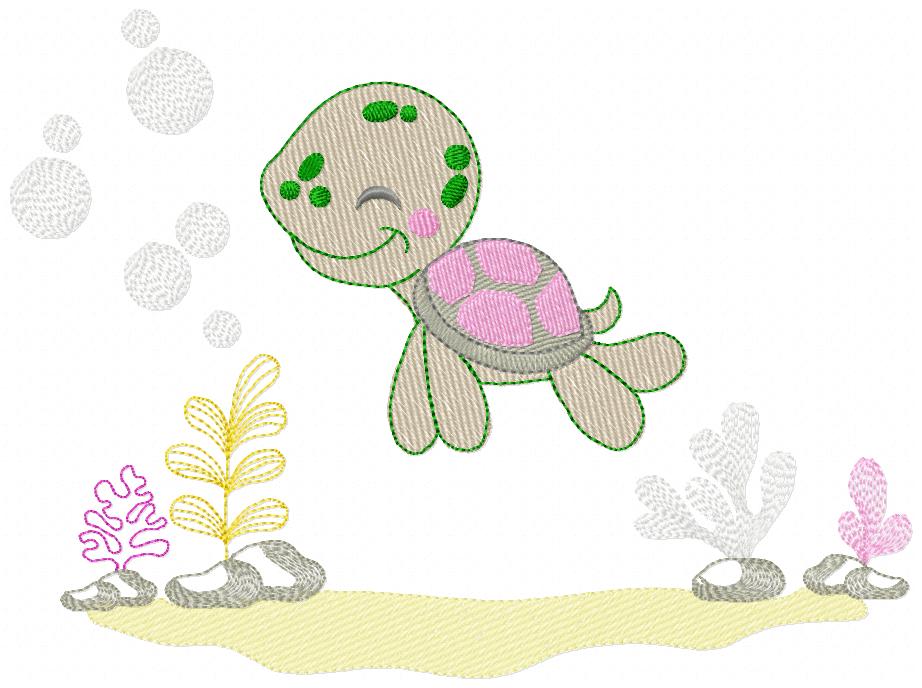 Under Water Of Ocean Girl 13 Multi-Size free machine embroidery design — 3.93×2.91 in — 5,170 stitches — 13 colors — DST, EXP, HUS, JEF, PES