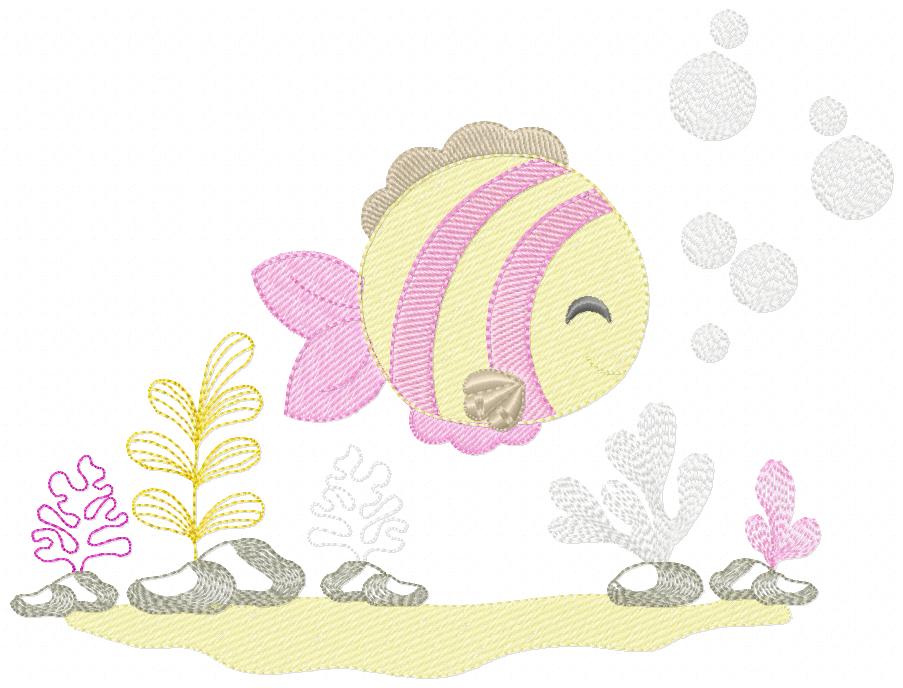 Under Water Of Ocean Girl 14 Multi-Size free machine embroidery design — 3.94×2.98 in — 5,576 stitches — 13 colors — DST, EXP, HUS, JEF, PES