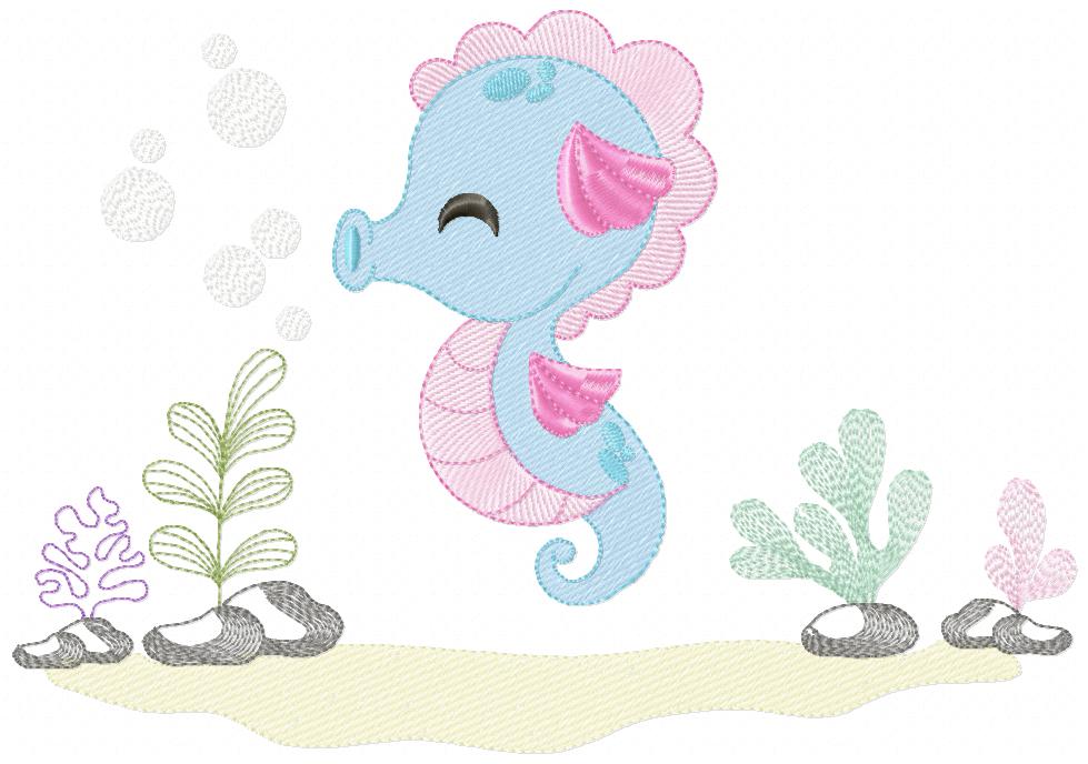 Under Water Of Ocean Girl 5 Multi-Size free machine embroidery design — 3.93×3.28 in — 5,952 stitches — 14 colors — DST, EXP, JEF, PES, XXX