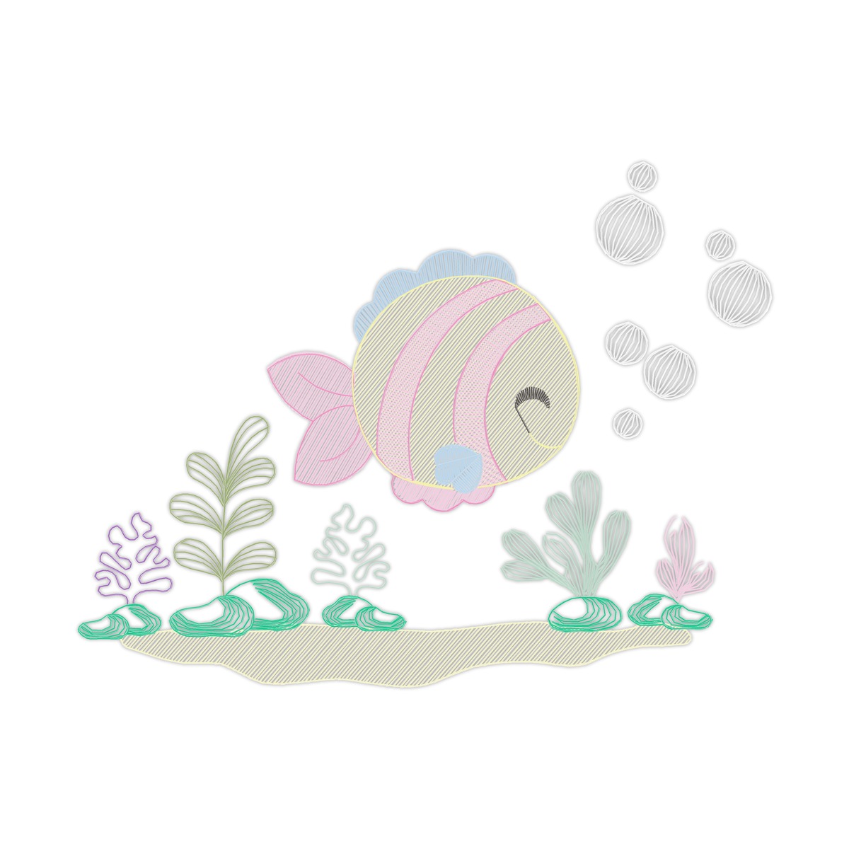 Under Water Of Ocean Girl 7 Multi-Size free machine embroidery design — 4.72×3.57 in — 6,526 stitches — 13 colors — DST, EXP, JEF, PES, XXX