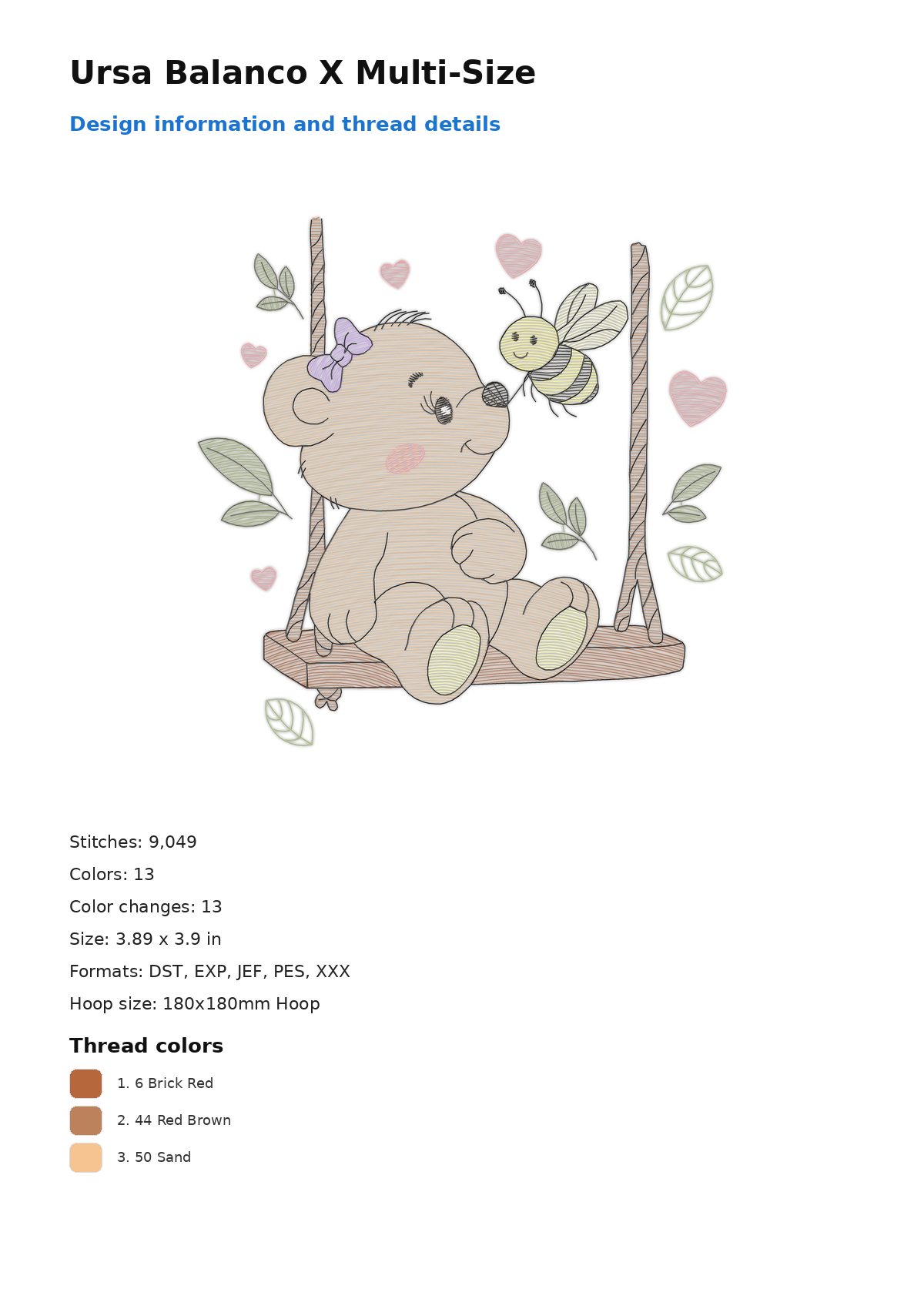 Ursa Balanco X Multi-Size free machine embroidery design — 3.89×3.9 in — 9,049 stitches — 13 colors — DST, EXP, JEF, PES, XXX