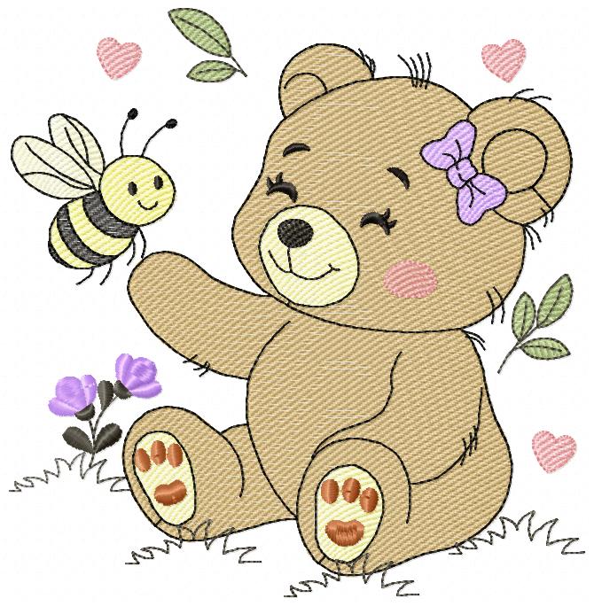 Ursa Sentada X Multi-Size free machine embroidery design — 3.81×3.9 in — 8,928 stitches — 11 colors — DST, EXP, JEF, PES, XXX