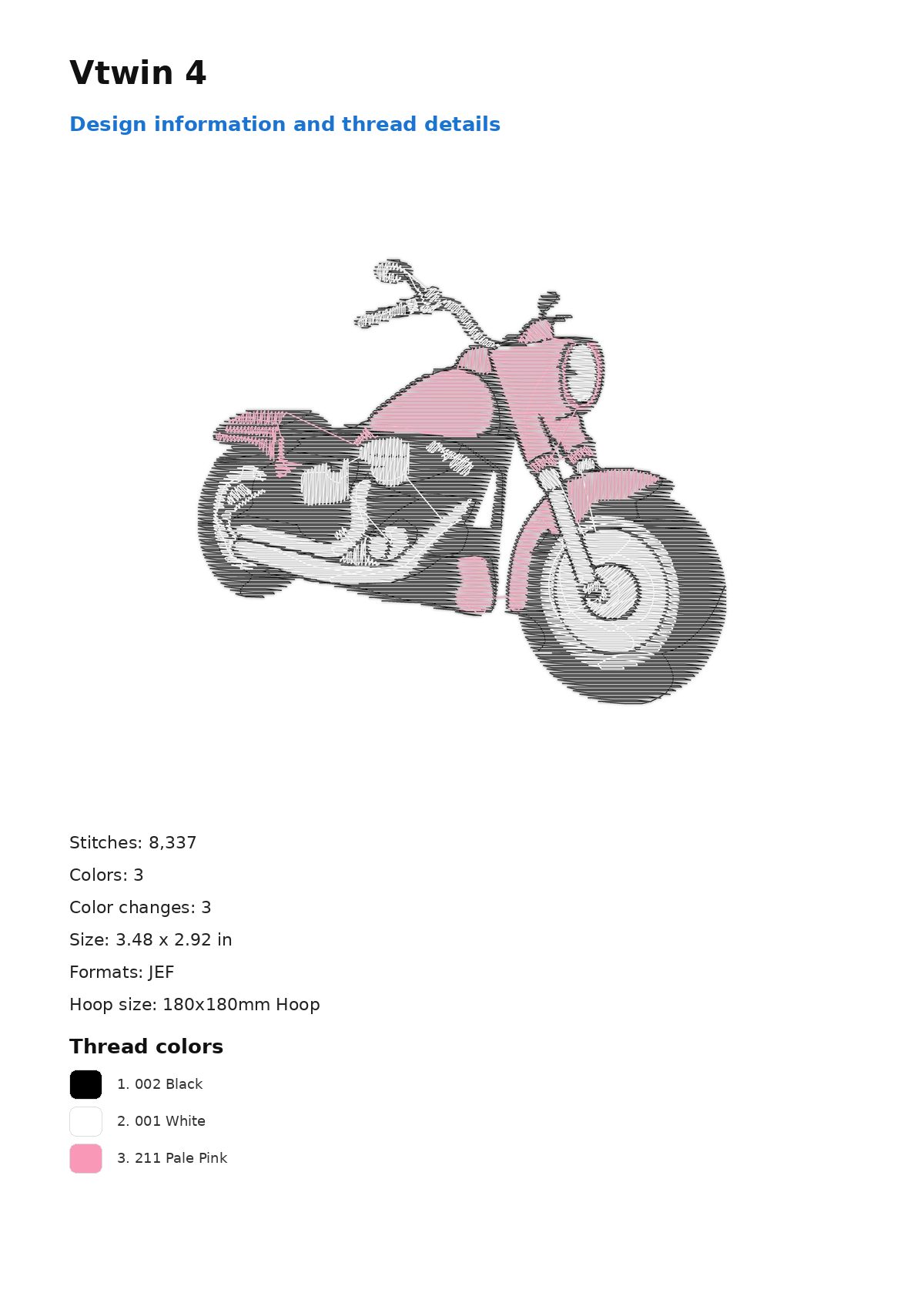 Vtwin 4 free machine embroidery design — 3.48×2.92 in — 8,337 stitches — 3 colors — JEF