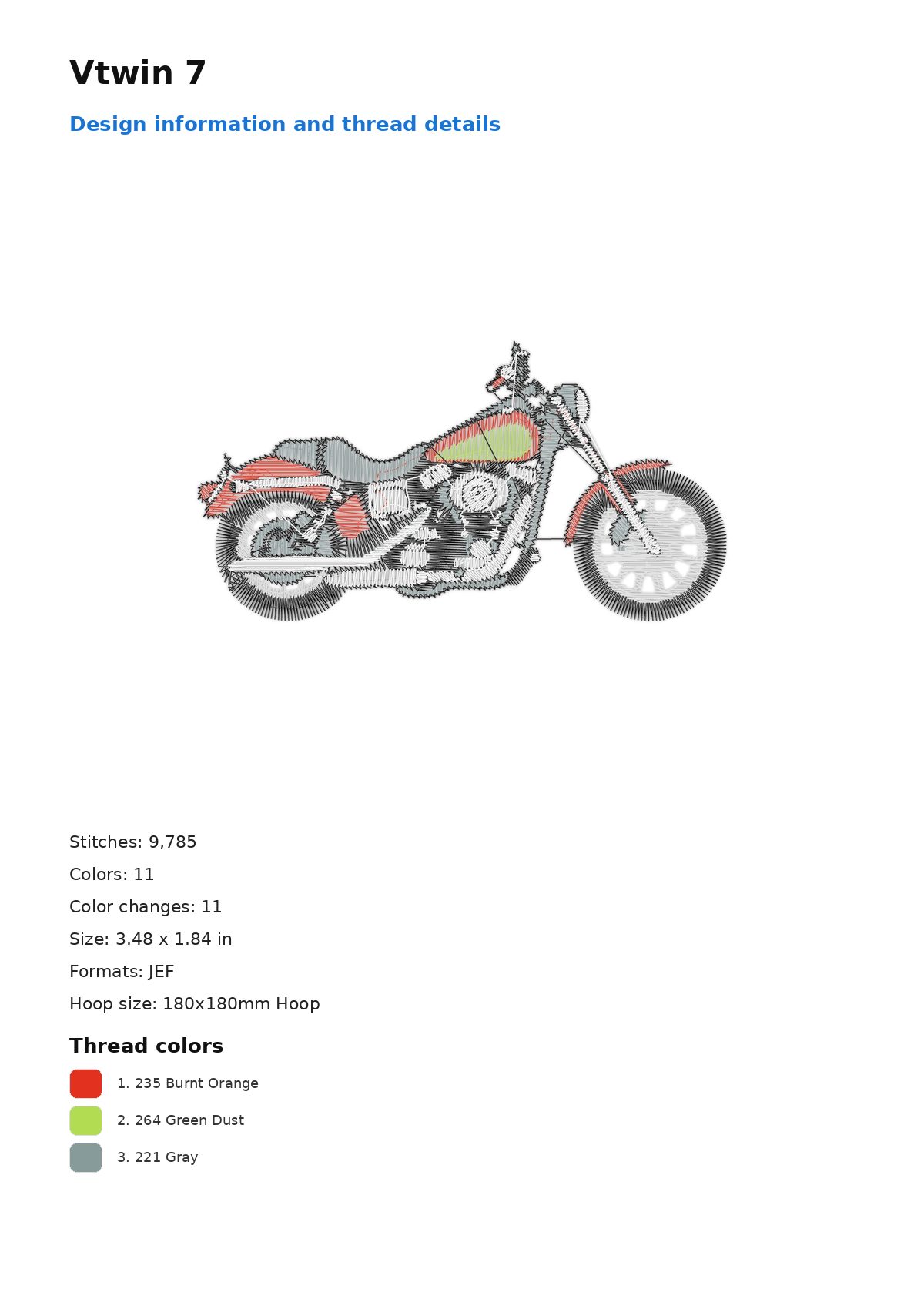 Vtwin 7 free machine embroidery design — 3.48×1.84 in — 9,785 stitches — 11 colors — JEF