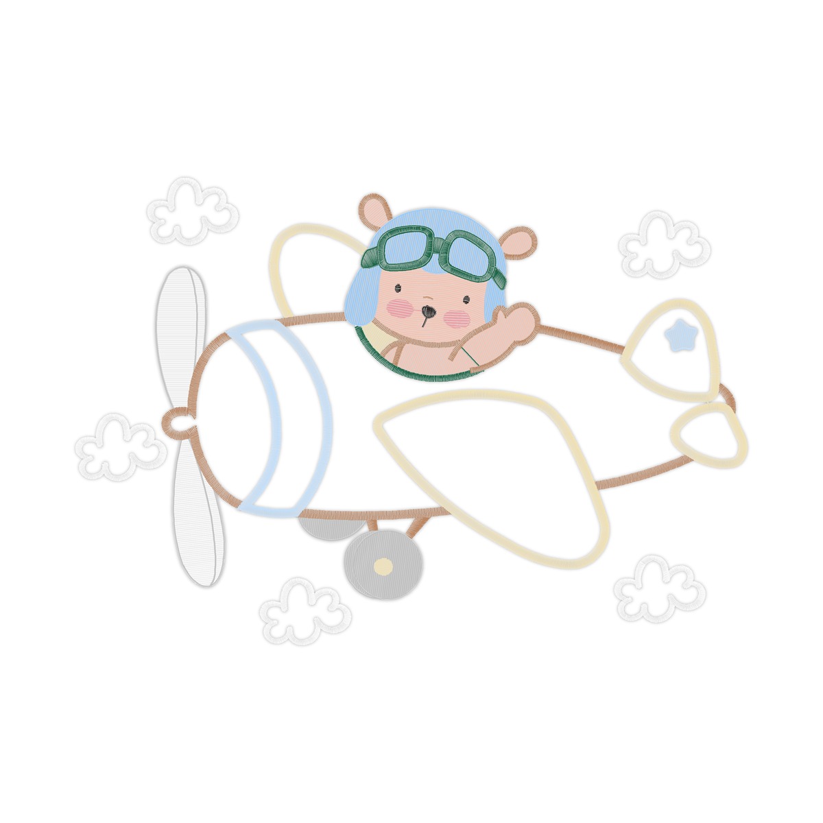 04 Bear Airplane 1 Applique 16 Multi-Size free machine embroidery design — 9.04×6.28 in — 20,942 stitches — 26 colors — JEF, PES