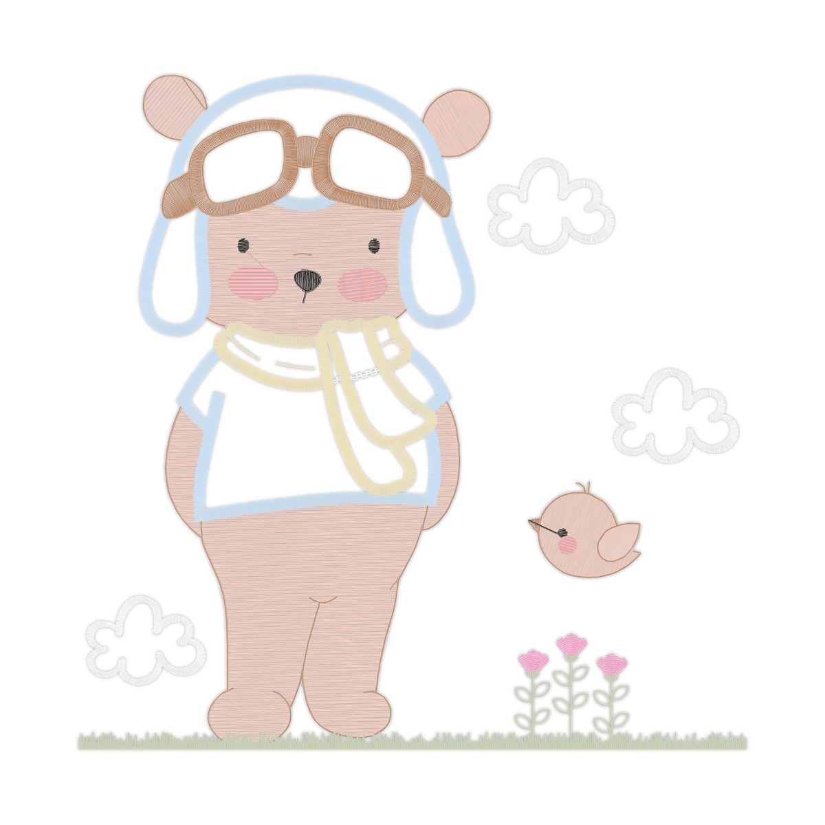 13 Bear Aviator 1 Applique 16 Multi-Size free machine embroidery design — 6.2×6.27 in — 16,360 stitches — 16 colors — JEF, PES