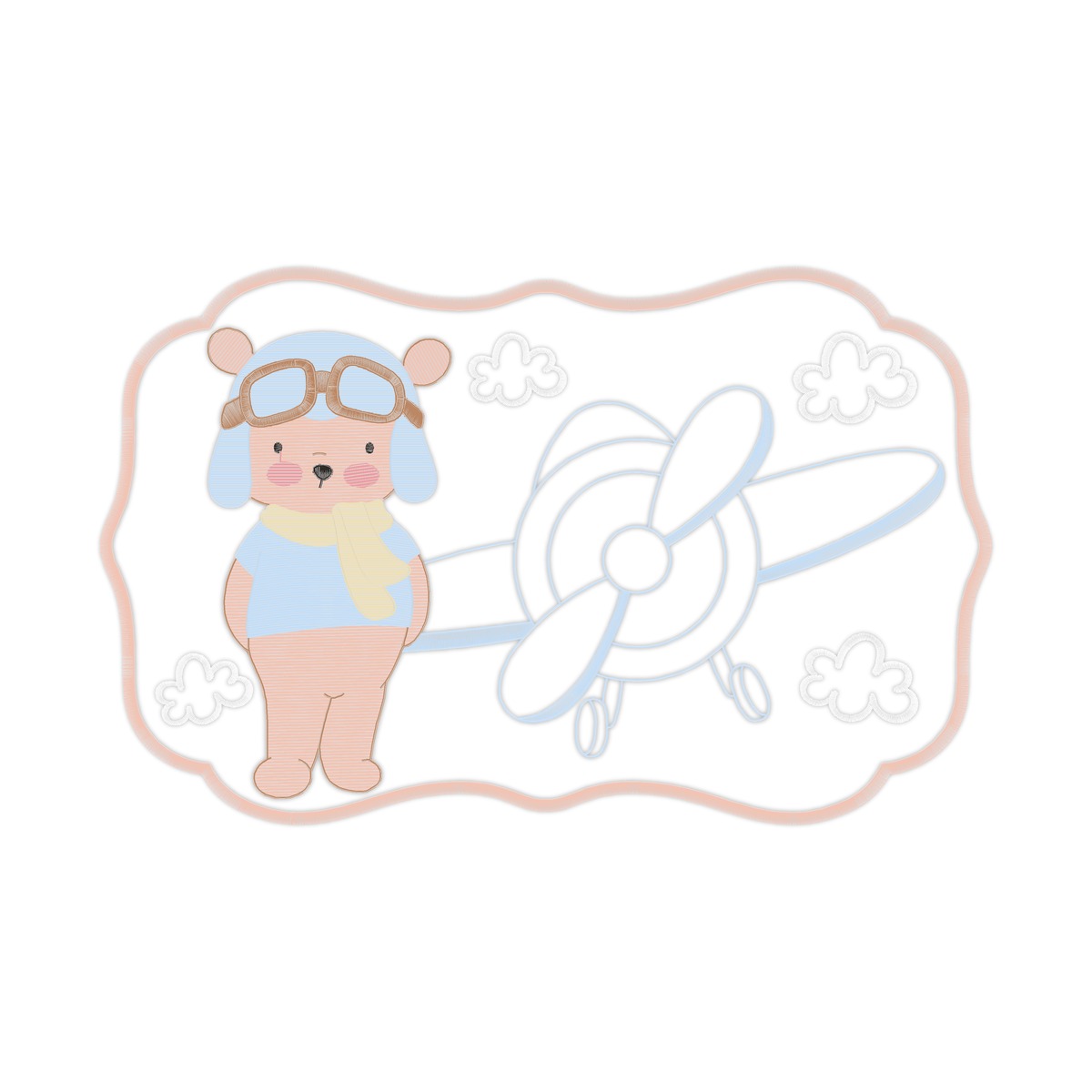 16 Tag Bear Aviator Rippled 16 Multi-Size free machine embroidery design — 9.85×6.16 in — 24,798 stitches — 14 colors — JEF, PES